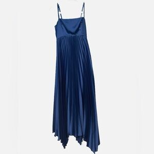 NWT A&F Abercrombie & Fitch Giselle Pleated Satin Maxi Dress Navy Small Tall